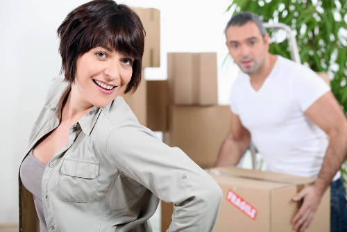 Unloading office and retail items at a new business location
