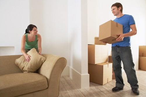 Office furniture and equipment prepared for a local commercial move