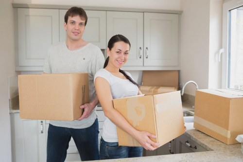 Packed business items ready for transport during a Crystal Palace relocation